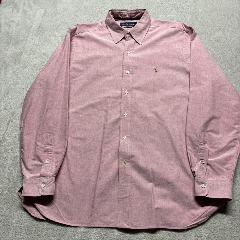 VTG Ralph Lauren Shirt Mens XL Pink Oxford Button Down Classic Fit Flesh Pony - Picture 2 of 8